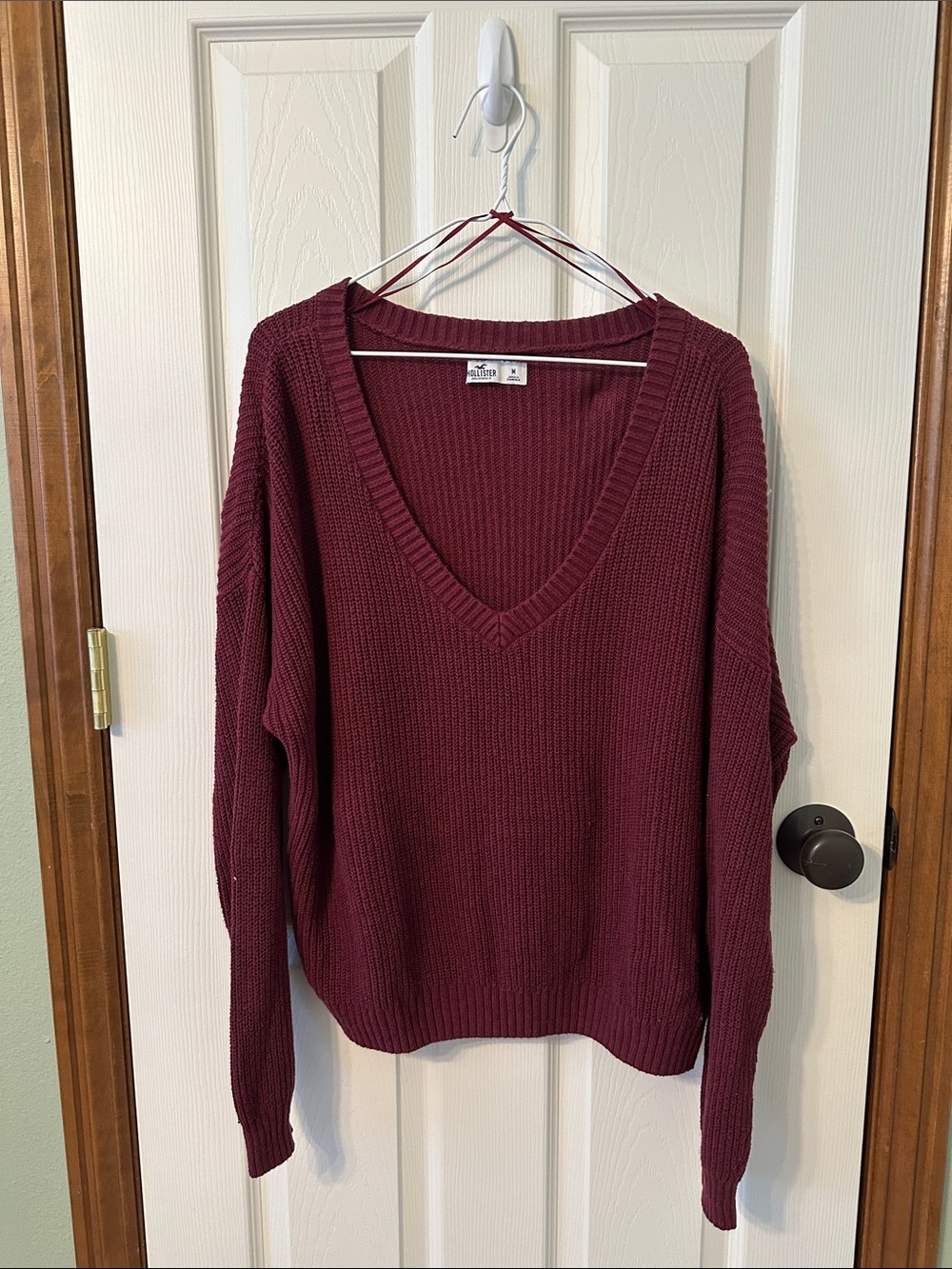 Hollister Burgundy V-Neck Women's Sweater